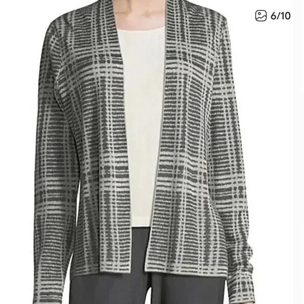Eileen Fisher Tencel Merino Wool Blend Cardigan Sweater Gray